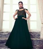 Dark green thread and sequince embroidered work georgette anarkali salwar suit with fancy shoulder dupatta stitched gown