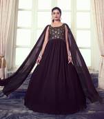 Purple thread and sequince embroidered work georgette anarkali salwar suit with fancy shoulder dupatta stitched gown