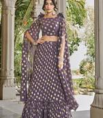 LIGHT PURPLE METALIC FOIL WITH CRUSH PATTERN GEORGETTE FESTIVE & PARTY WEAR LEHENGA CHOLI WITH FANCY SHOULDER DUPATTA
