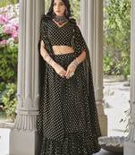 BLACK METALIC FOIL WITH CRUSH PATTERN GEORGETTE FESTIVE & PARTY WEAR LEHENGA CHOLI WITH FANCY SHOULDER DUPATTA