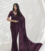 Wine Embroidered Georgette Sari With Blouse Fabric