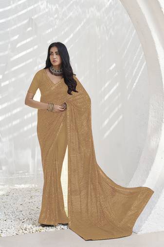 Beige Embroidered Georgette Sari With Blouse Fabric