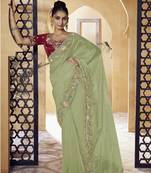 Light Green Embroidered Fancy Fabric Sari With Blouse Fabric