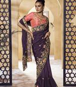 Purple Embroidered Fancy Fabric Sari With Blouse Fabric