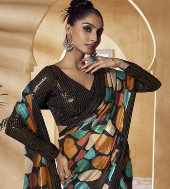 Multicolor Embroidered Fancy Fabric Sari With Blouse Fabric 1