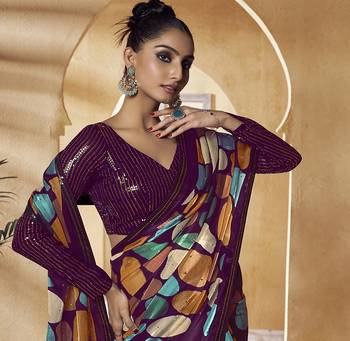 Multicolor Embroidered Fancy Fabric Sari With Blouse Fabric 2