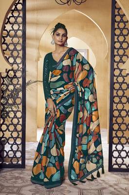 Multicolor Embroidered Fancy Fabric Sari With Blouse Fabric 1