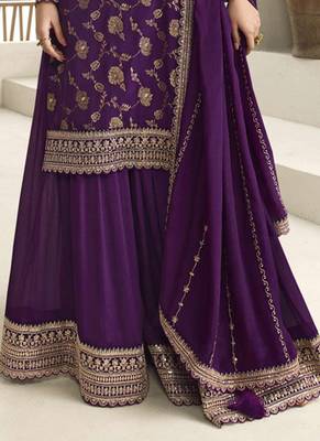 Chinnon jacquard purple zari embroidepurple palazzo suit 2