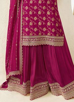 Chinnon jacquard magenta zari embroidered palazzo suit 2