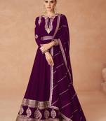 Wine Embroidered Georgette Stitched Anarkali Suit Up To 42" Size