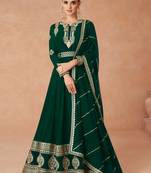 Green Embroidered Georgette Stitched Anarkali Suit Free size full stitched Up To 42" Size