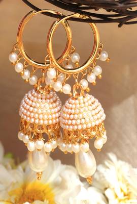 Traditional  Gold Earrings with Pearl Embellishments 1