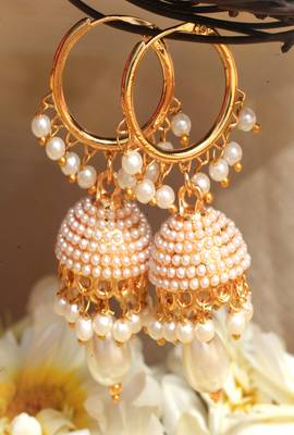 Traditional  Gold Earrings with Pearl Embellishments 2