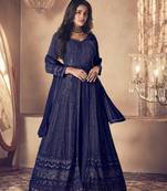 Blue georgette thread with sequience embroidered work festival gharara style salwar suit dupatta