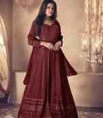 Maroon georgette thread with sequience embroidered work festival gharara style salwar suit dupatta