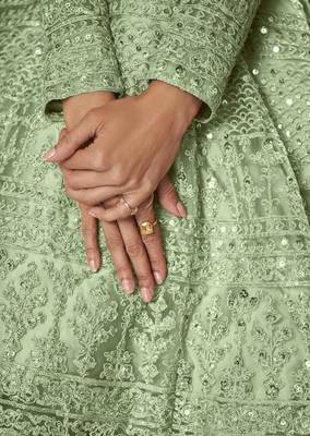 Green net anarkali embroidered work festival long salwar suit dupatta 3