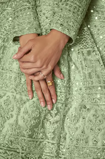 Green net anarkali embroidered work festival long salwar suit dupatta