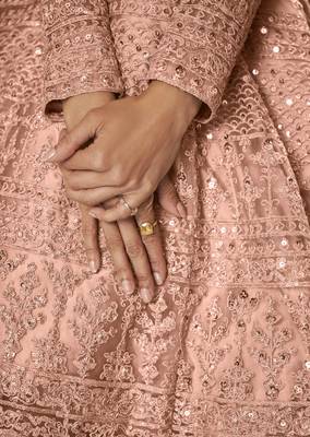 Peach net anarkali embroidered work festival long salwar suit dupatta 3