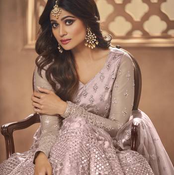 Purple net anarkali embroidered work festival long salwar suit dupatta 2