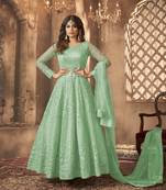 Green net anarkali embroidered work festival long salwar suit dupatta