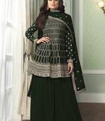 Shamita shetty dark green sequence embroidery festive gharara style pakistani  suit semi stitched
