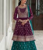 Purple turquoise sequence embroidery festive gharara style pakistani suit semi stitched