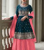 Turquoise pink sequence embroidery festive gharara style pakistani suit semi stitched