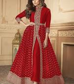 Shamita shetty red georgette front slit anarkali embroidered work festival long salwar suit