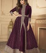 Dark purple georgette front slit anarkali embroidered work festival long salwar suit