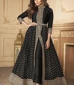 Black georgette front slit anarkali embroidered work festival long salwar suit