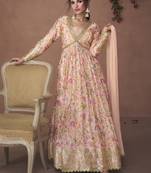 Peach pure organza silk print nazneen dupatta