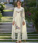  cream chanderi silk embroidered kurta with pant & dupatta