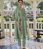  green chanderi silk embroidered kurta with pant & dupatta