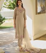 bronze viscose silk embroidered kurta with pant & dupatta