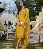 yellow viscose silk embroidered kurta with pant & dupatta