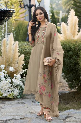  bronze viscose silk embroidered kurta with pant & dupatta