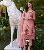  peach chanderi silk embroidered kurta with pant & dupatta
