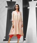 Off white cotton suit set with printed motifs