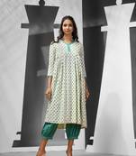 Off white cotton suit set with printed motifs