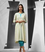 Off white cotton suit set with printed motifs