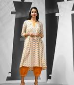 Off white cotton suit set with printed motifs