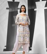 White cotton suit set with printed designs