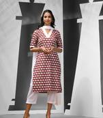 Maroon cotton suit set with ethnic motifs