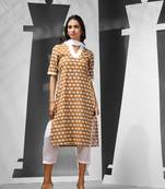 Mustard yellow cotton suit set with ethnic motifs