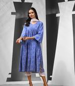 Blue cotton suit set with leheriya print