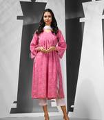 Fuchsia cotton suit set with leheriya print