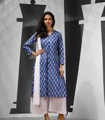 Blue cotton suit set with floral print