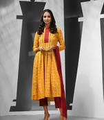 Yellow cotton printed suit set