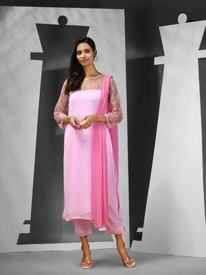 Pink georgette embroidered suit set 1