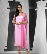 Pink georgette embroidered suit set